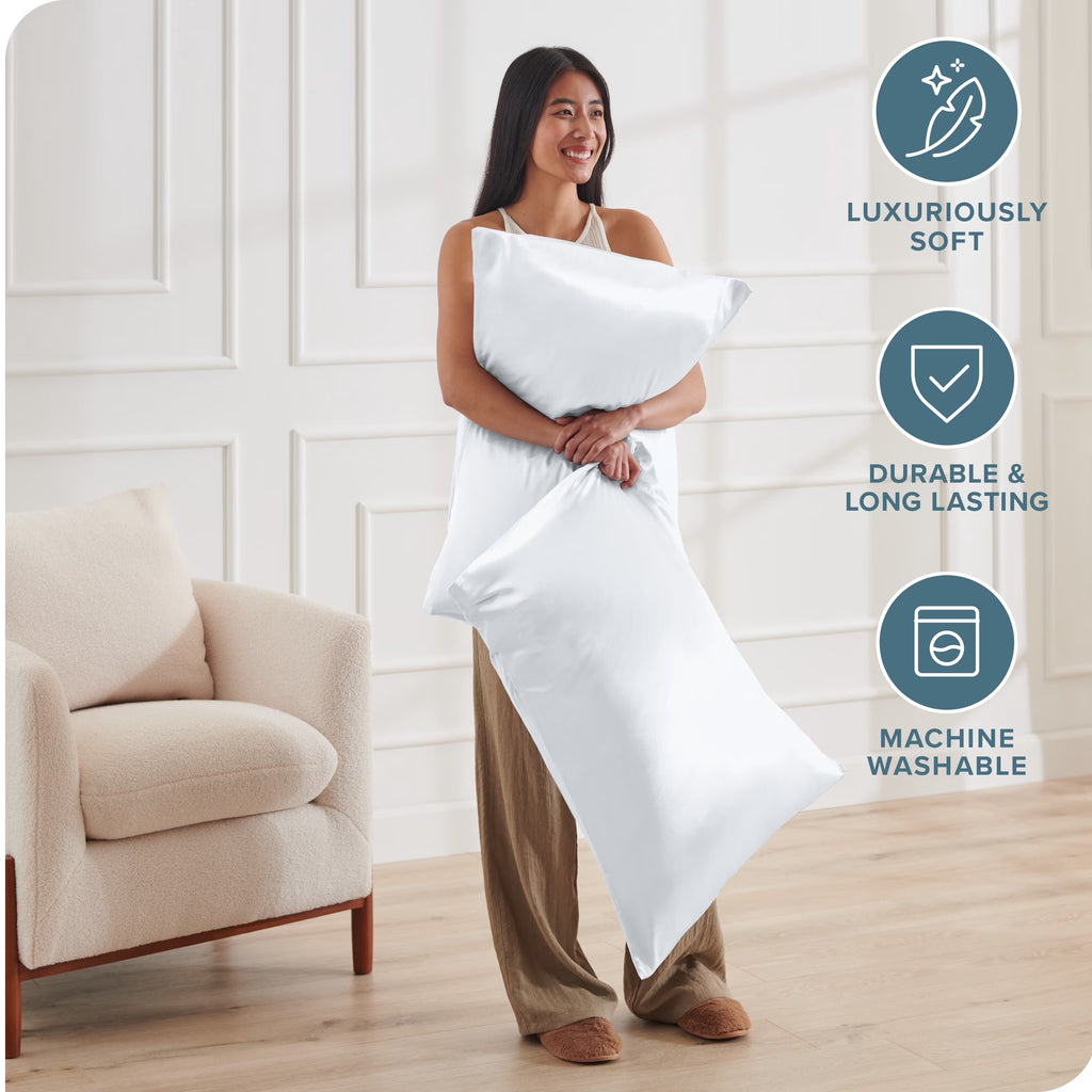Satin Pillowcase Set of 2 - Silky Soft for Hair and Skin - Envelope Closure - Queen, White