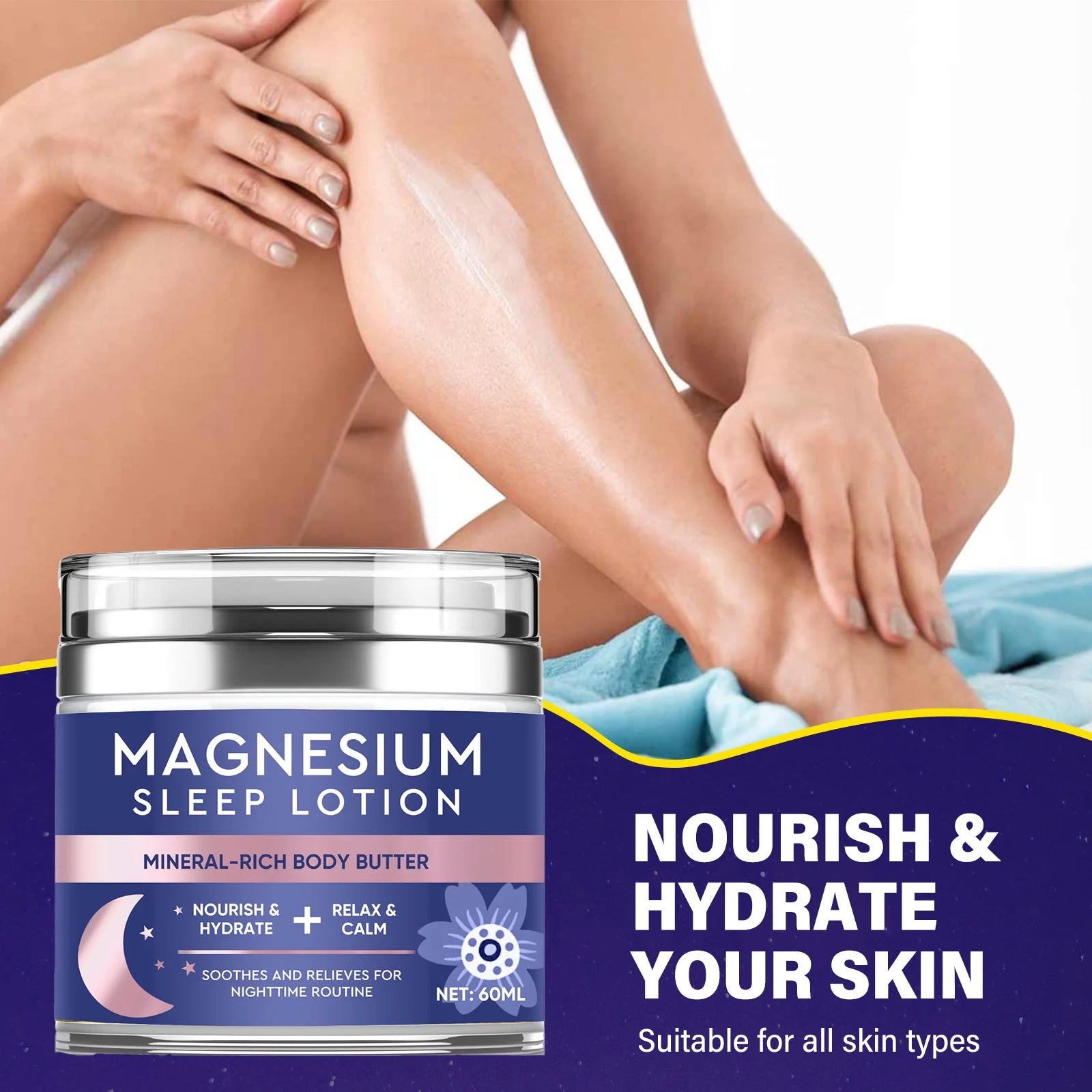 Magnesium Body Butter, Nighttime Magnesium Cream Body Lotion, Calming Magnesium Lotion for Sleep