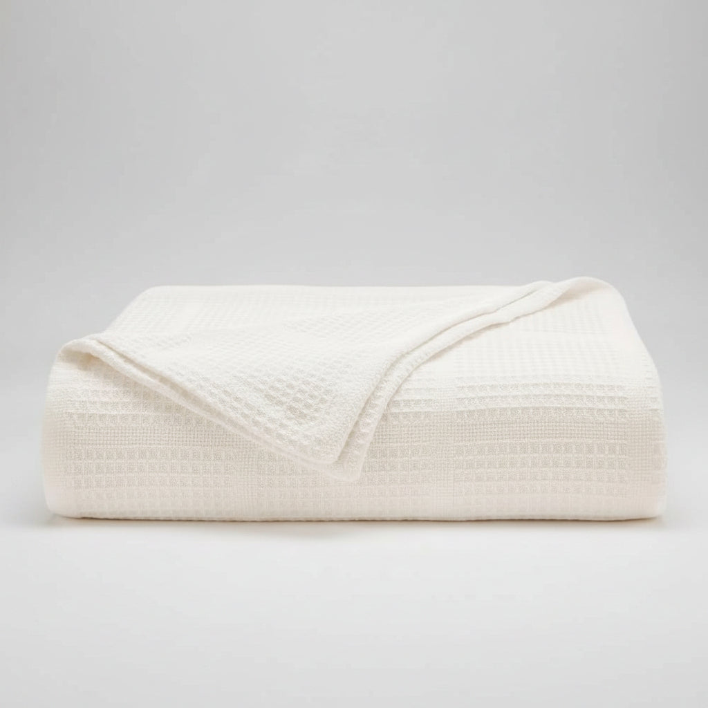 Waffle Grid 1-Piece White Cotton Twin Blanket