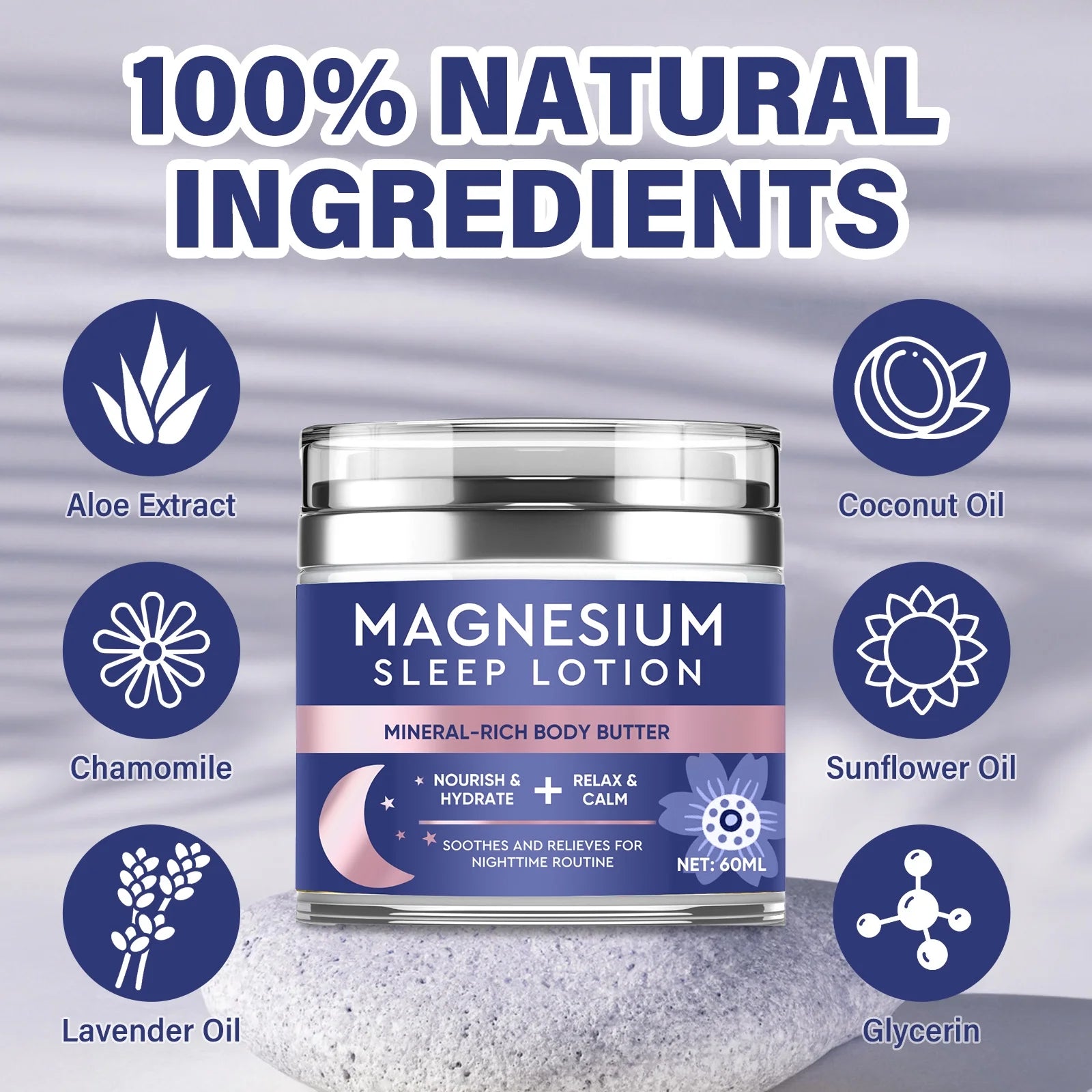 Magnesium Body Butter, Nighttime Magnesium Cream Body Lotion, Calming Magnesium Lotion for Sleep