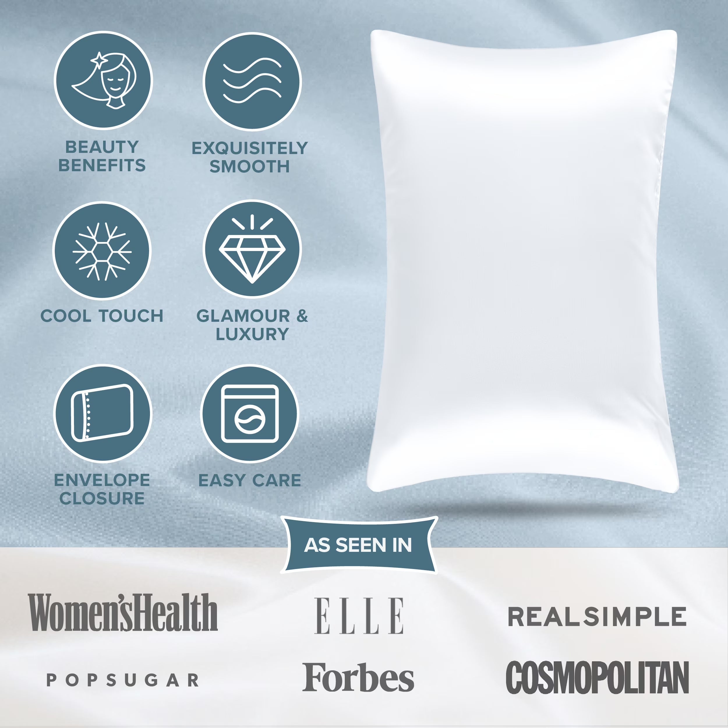 Satin Pillowcase Set of 2 - Silky Soft for Hair and Skin - Envelope Closure - Queen, White